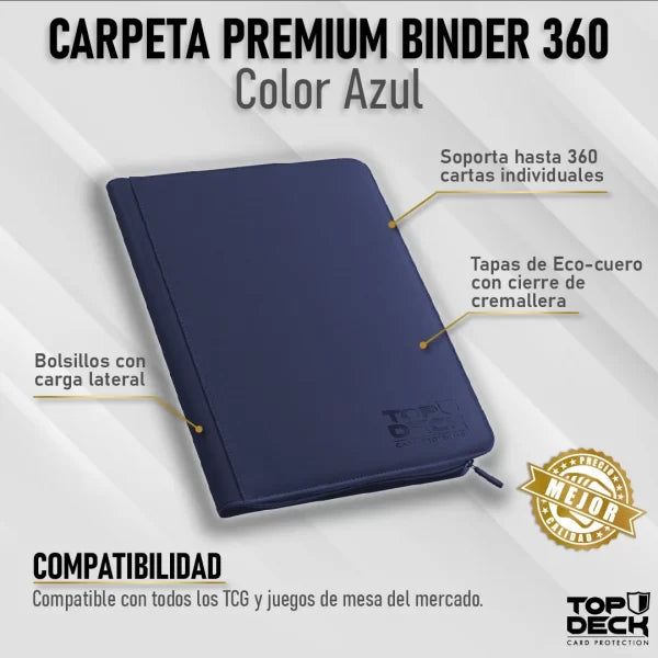 TopDeck - Carpeta de Cuero Con Cierre 360 Azul