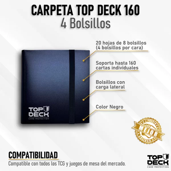 TopDeck - Carpeta Negra de 4 Bolsillos para 160 Cartas